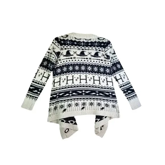 HARRY POTTER Gray Black Fair Isle Cardigan Sweater Small Medium Knit Hot Topic - Picture 5 of 6